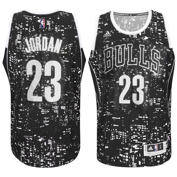 Men's  Chicago Bulls #23 Michael Jordan City Lights Jersey Black