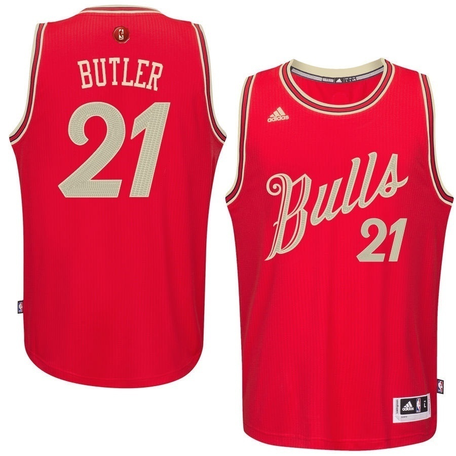 Men's  Bulls #21 Jimmy Butler Red Christmas Jersey