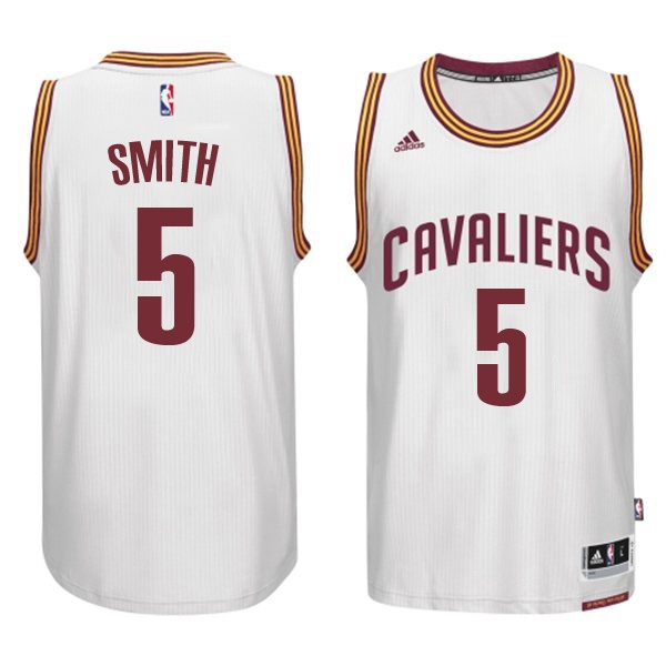 Men's  Cavaliers #5 JR Smith Home White Jersey