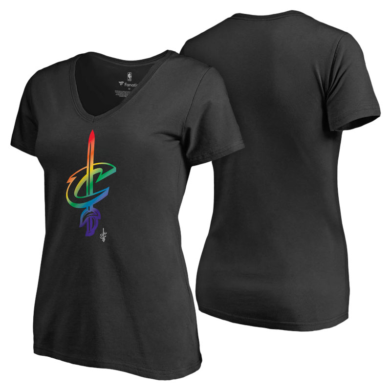 Women's Cleveland Cavaliers Black Fanatics Branded V-Neck Pride T-shirt