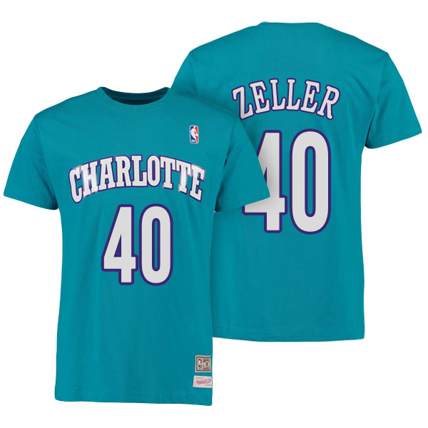 Men's  Cody Zeller Charlotte Hornets Mitchell Ness Hardwood Classics Name Number Teal T-shirt