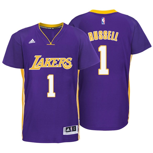 Men's  D'Angelo Russell Lakers #1 Purple Short Sleeves Jersey