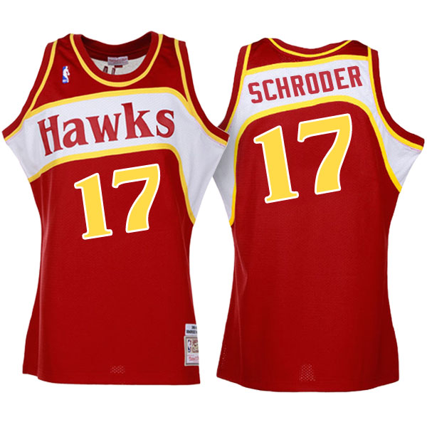 Men's  Dennis Schroder Atlanta Hawks Hardwood Classics Authentic Throwback Red-white Jersey