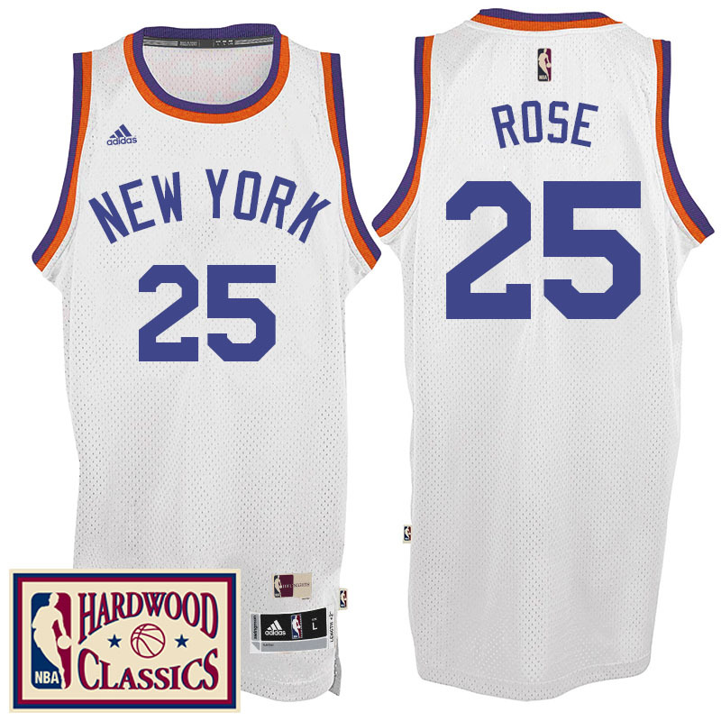 Men's  New York Knicks# 25 Derrick Rose 2016-17 Hardwood Classics White Jersey