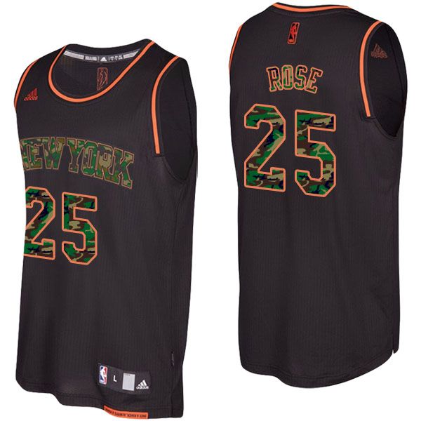 Men's  Derrick Rose New York Knicks Camo Fashion Swingman Black Jersey