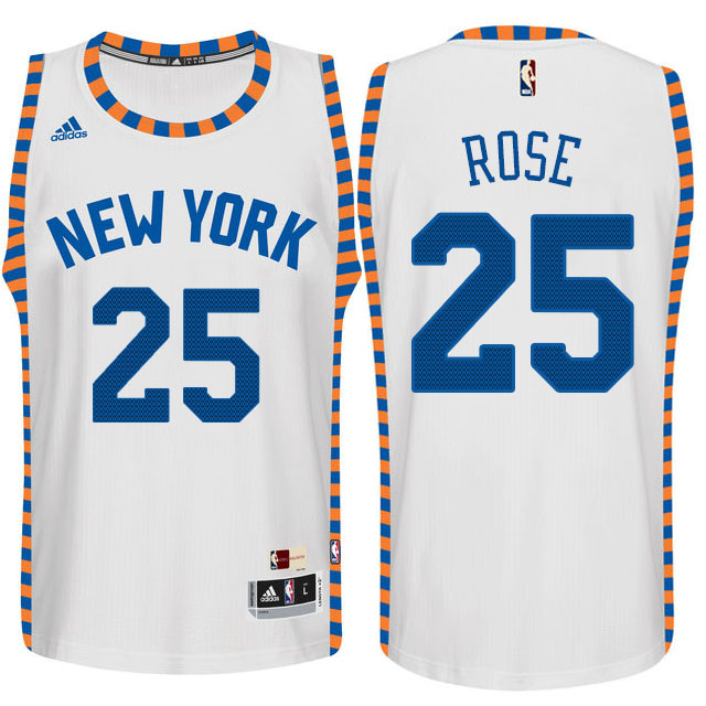 Men's  New York Knicks# 25 Derrick Rose Hardwood Classics White Jersey