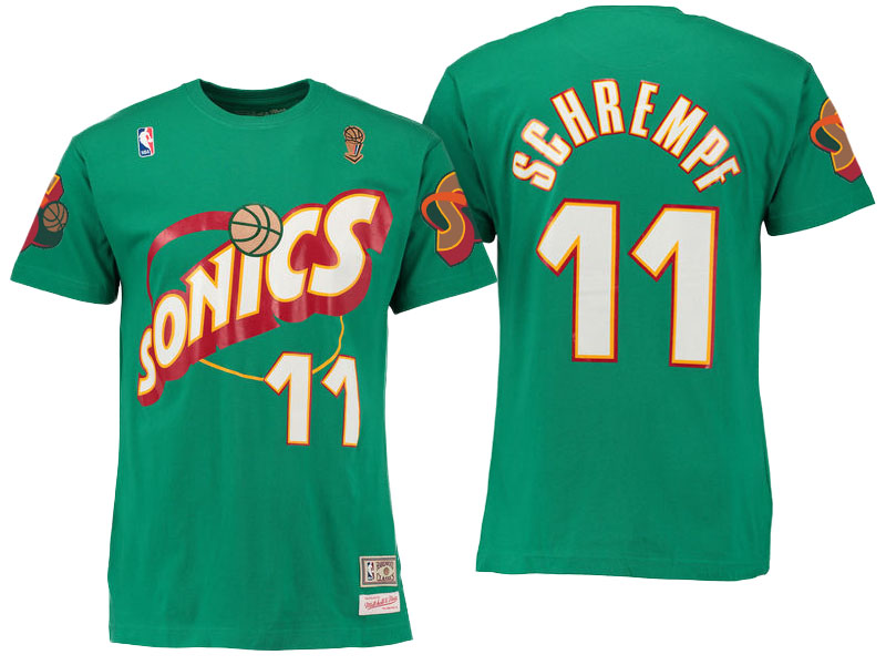 Men's Detlef Schrempf Hardwood Classics Name and Number with team logo armbands Kelly Green T-Shirt