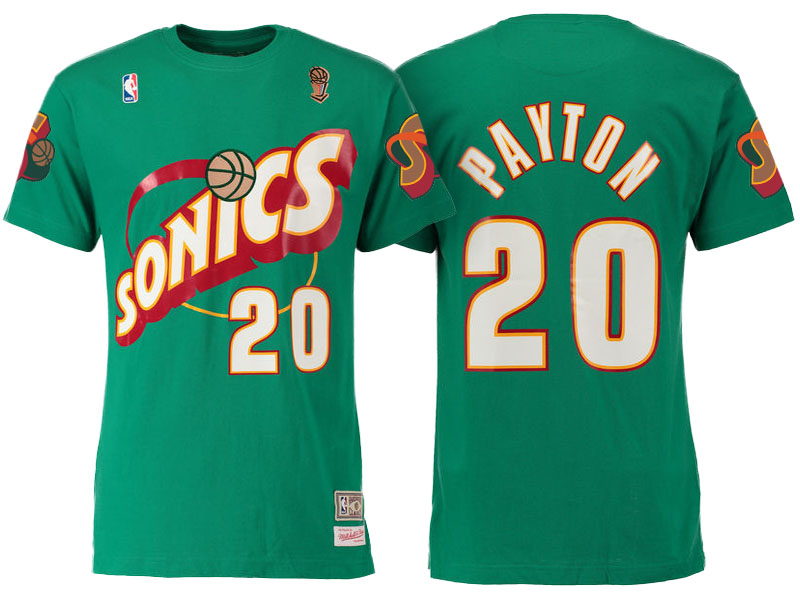 Men's Gary Payton Hardwood Classics Name and Number with team logo armbands Kelly Green T-Shirt