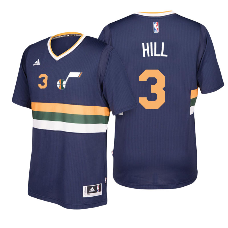 Men's  George Hill Utah Jazz Shorted Sleeved Navy Jersey