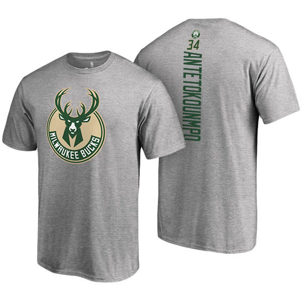 Men's  Giannis Antetokounmpo Milwaukee Bucks Backer Name Number Gray T-shirt