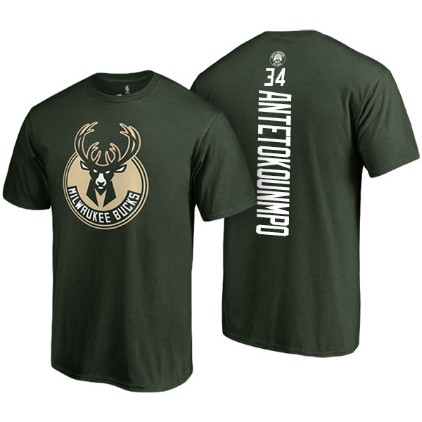 Men's  Giannis Antetokounmpo Milwaukee Bucks Backer Name Number Green T-shirt