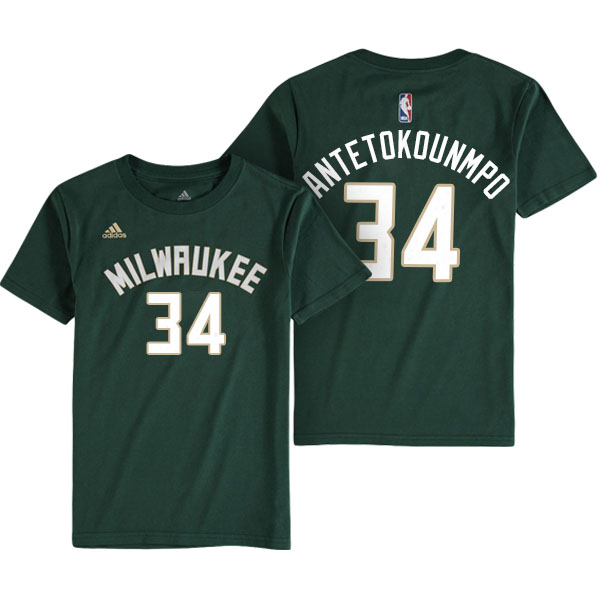 Men's  Giannis Antetokounmpo Milwaukee Bucks Game Time Flat Name Number Green T-shirt