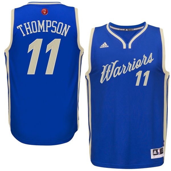 Men's  Warriors #11 Klay Thompson Blue Christmas Day Jersey