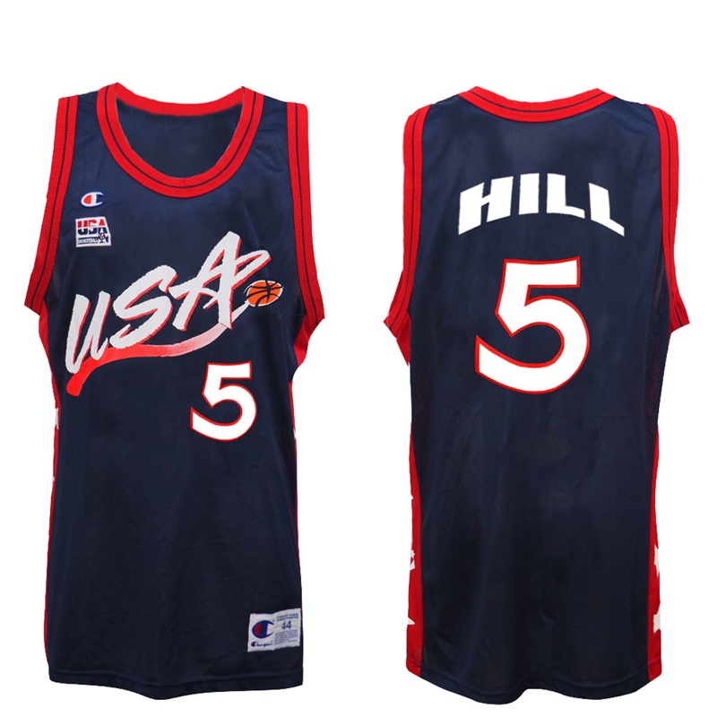 Men's Grant Hill 1996 Atalanta Olympics USA Dream Team Navy Jersey