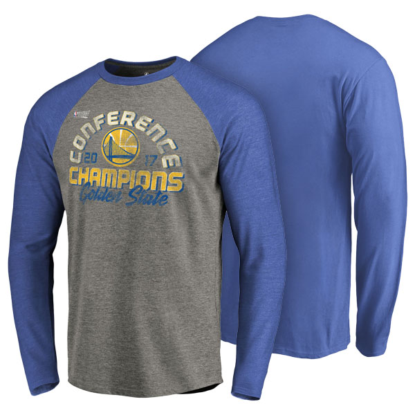 Men's  Golden State Warriors 2017 NBA The Finals Western Conference Champions Locker Room Long Sleeve Blue/Gray T-shirt