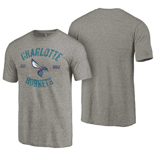 Men's  Charlotte Hornets Heritage Tri-Blend Gray T-shirt