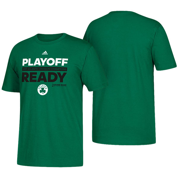 Men's  Boston Celtics Adidas 2017 NBA playoffs Atlantic Division Champions Locker Room Ready Green T-shirt