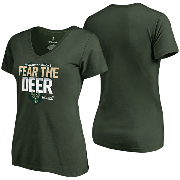 Women's  Milwaukee Bucks Fanatics Branded 2017 NBA Playoffs Participant Drive Green T-shirt