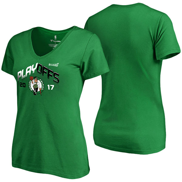 Women's Boston Celtics Fanatics Branded 2017 NBA Playoffs Participant Triangle Slim Fit V-Neck Green T-shirt