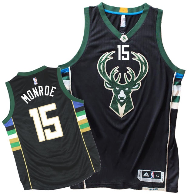 Men's  Bucks #15 Greg Monroe Black New Jersey