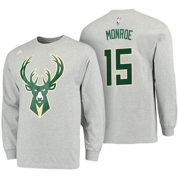 Men's  Greg Monroe Milwaukee Bucks Name Number Adidas Gray Long Sleeve T-shirt