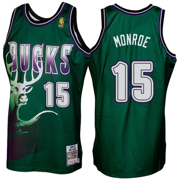 Men's  Greg Monroe Milwaukee Bucks 1996-1997 Hardwood Classics Throwback Authentic Mitchell and Ness Green Jersey