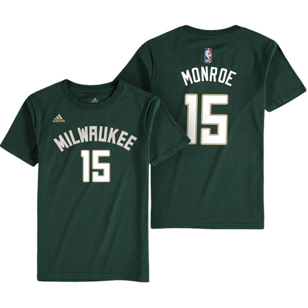 Men's  Greg Monroe Milwaukee Bucks Game Time Flat Name Number Green T-shirt