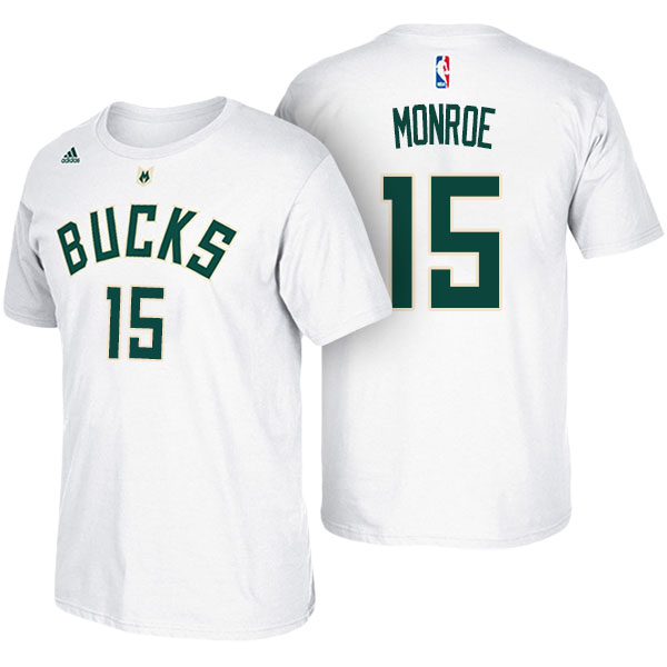 Men's  Greg Monroe Milwaukee Bucks Adidas Net Number White T-shirt