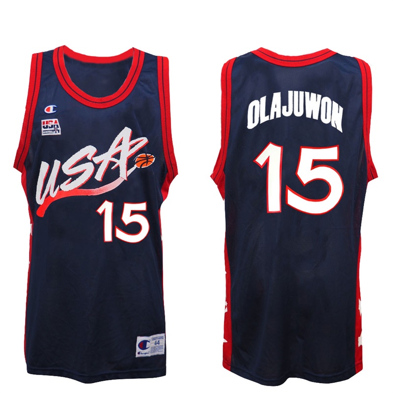 Men's Hakeem Olajuwon 1996 Atalanta Olympics USA Dream Team Navy Jersey