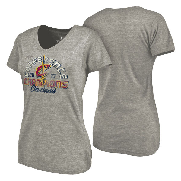 Women's Cleveland Cavaliers 2017 NBA the Finals Eastern Conference Champions Tri-Blend V-Neck Heathered Gray T-shirt