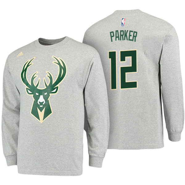 Men's  Jabari Parker Milwaukee Bucks Name Number Adidas Gray Long Sleeve T-shirt