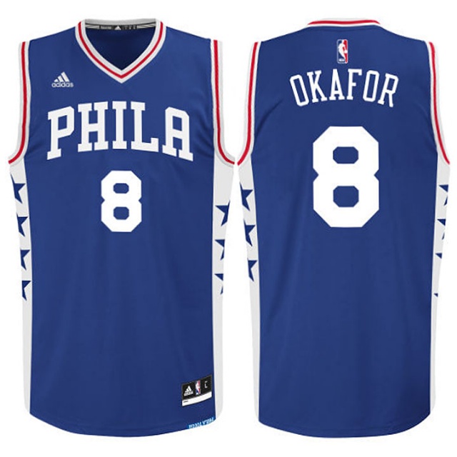 Men's  Philadelphia 76ers #8 Jahlil Okafor Road Blue Jersey