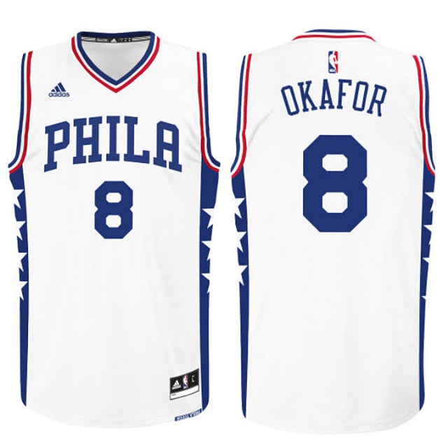 Men's  Jahlil Okafor Philadelphia 76ers Home #8 White Jersey