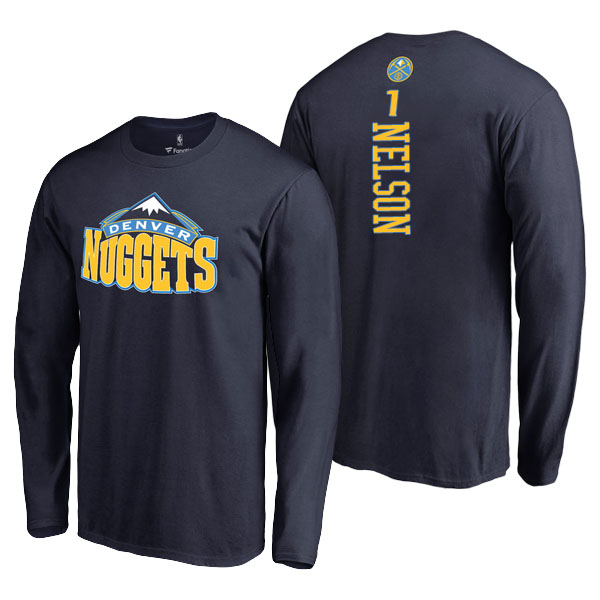 Men's  Jameer Nelson Denver Nuggets Fanatics Branded Backer Navy Long Sleeve T-shirt