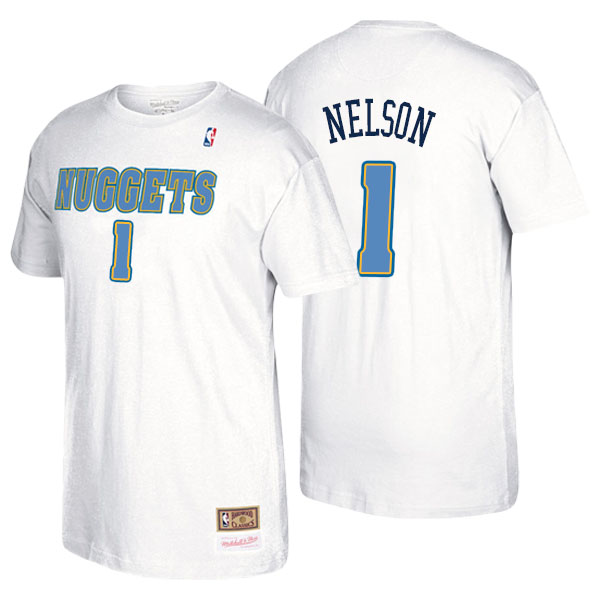 Men's  Jameer Nelson Denver Nuggets Mitchell Ness Hardwood Classics Name Number White T-shirt