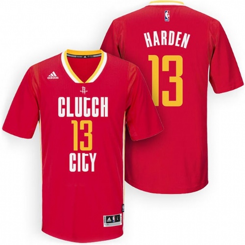 Men's  James Harden Rockets Clutch City Red Sleeve Jersey