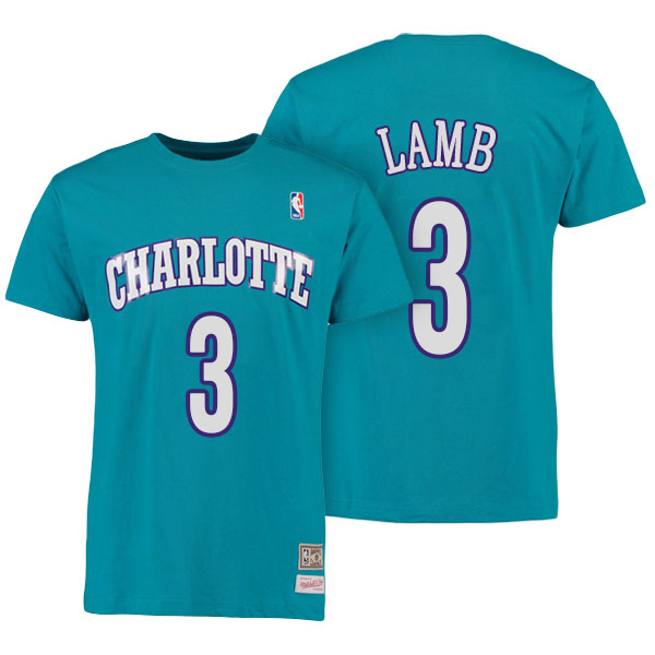 Men's  Jeremy Lamb Charlotte Hornets Mitchell Ness Hardwood Classics Name Number Teal T-shirt