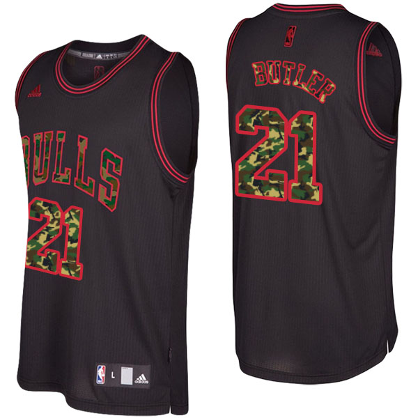 Men's  Jimmy Butler Chicago Bulls Camo Fashion Swingman Black Jersey