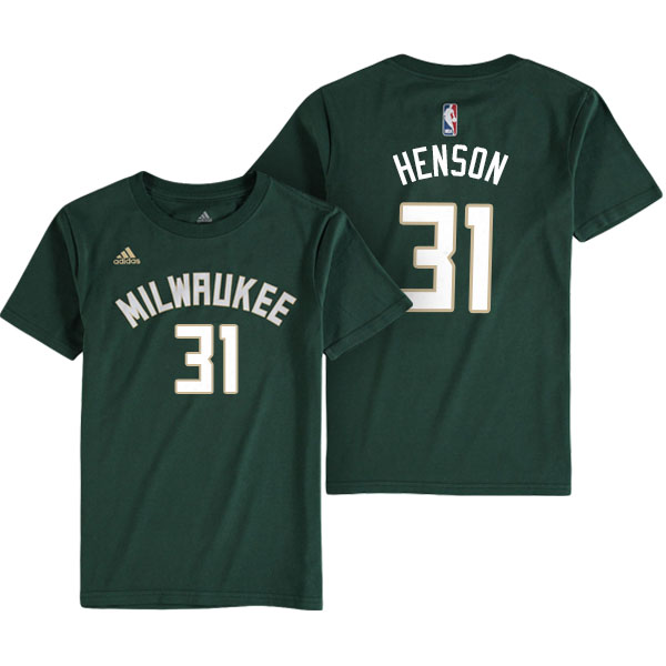 Men's  John Henson Milwaukee Bucks Game Time Flat Name Number Green T-shirt