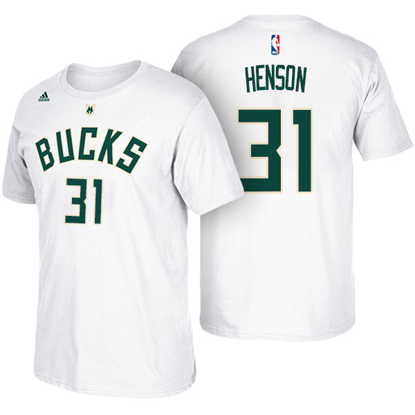 Men's  John Henson Milwaukee Bucks Adidas Net Number White T-shirt