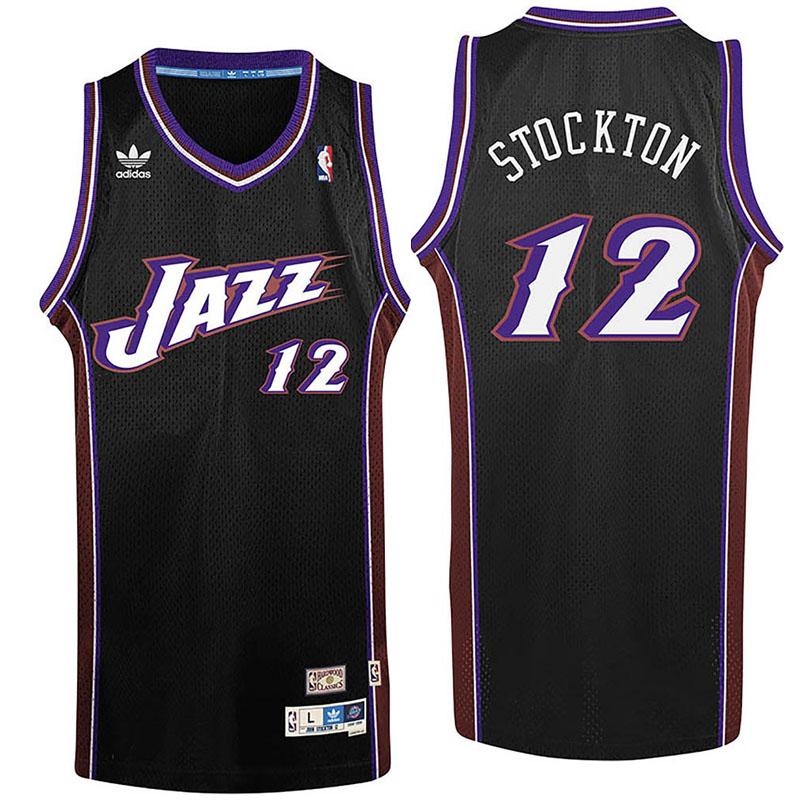 Men's  Utah Jazz# 12 John Stockton Hardwood Classics Black Jersey