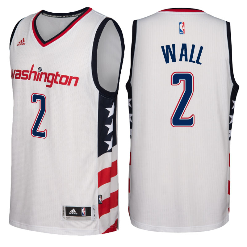 Men's  Washington Wizards John Wall 16-17 White Stars-Stripes Jersey