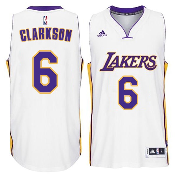 Men's  Lakers #6 Jordan Clarkson New Swingman Home White Jersey