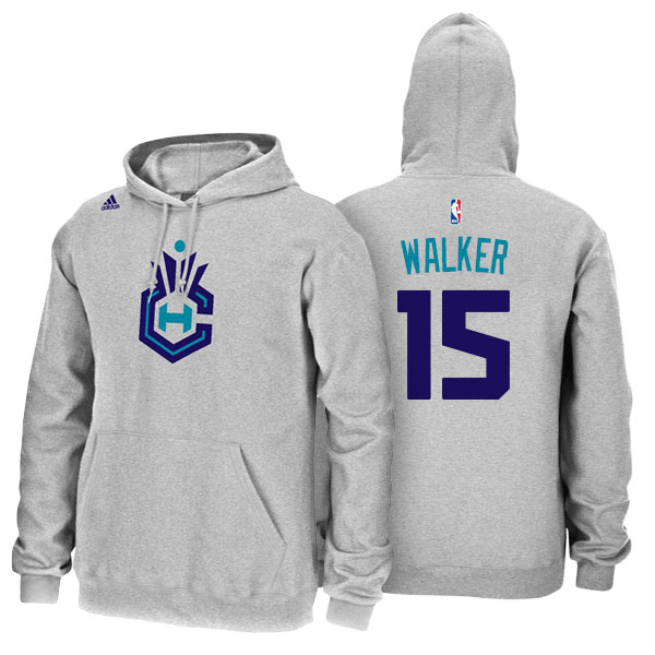 Men's  Kemba Walker Charlotte Hornets Adidas Name Number Gray Pullover Hoodie