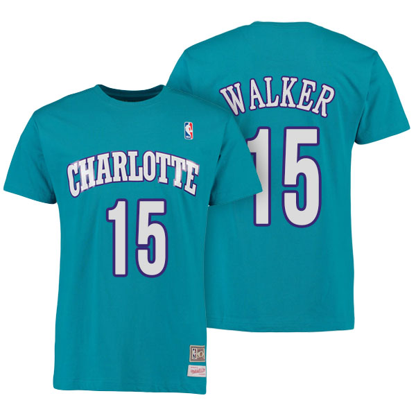 Men's  Kemba Walker Charlotte Hornets Mitchell Ness Hardwood Classics Name Number Teal T-shirt