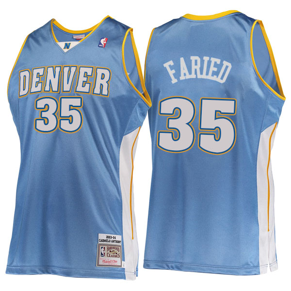 Men's  Kenneth Faried Denver Nuggets Hardwood Classics 2003-08 Road Authentic Mitchell Ness Blue Jersey