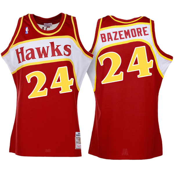 Men's  Kent Bazemore Atlanta Hawks Hardwood Classics Authentic Throwback Red-white Jersey