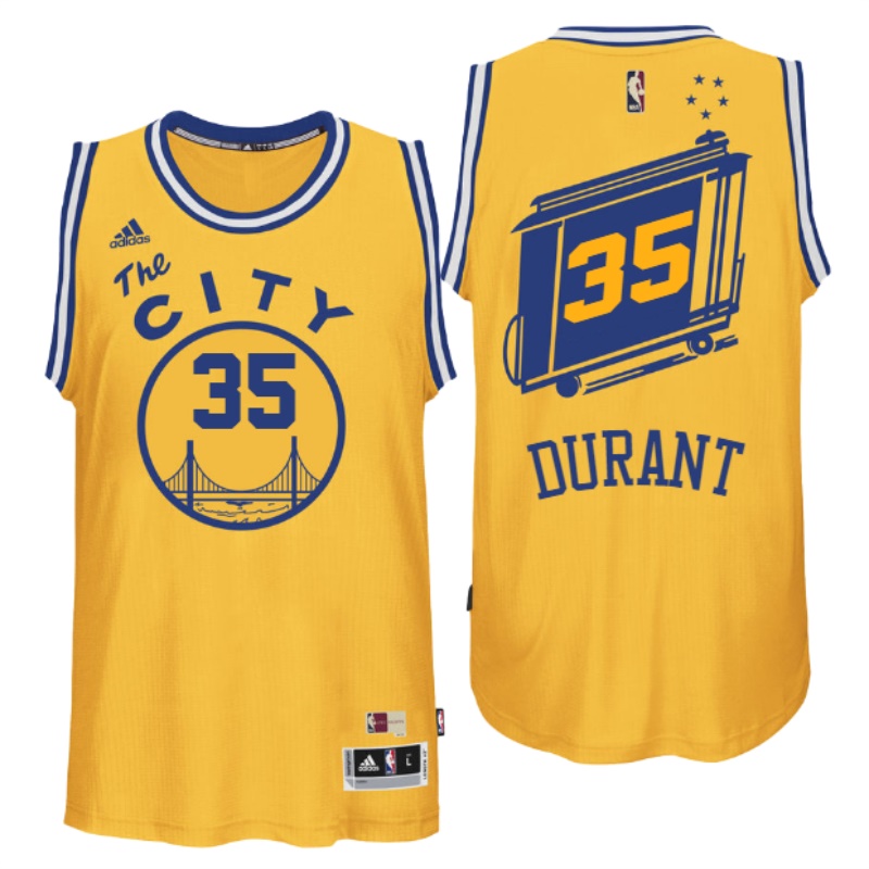 Men's  Golden State Warriors# 35 Kevin Durant Hardwood Classics Gold Jersey