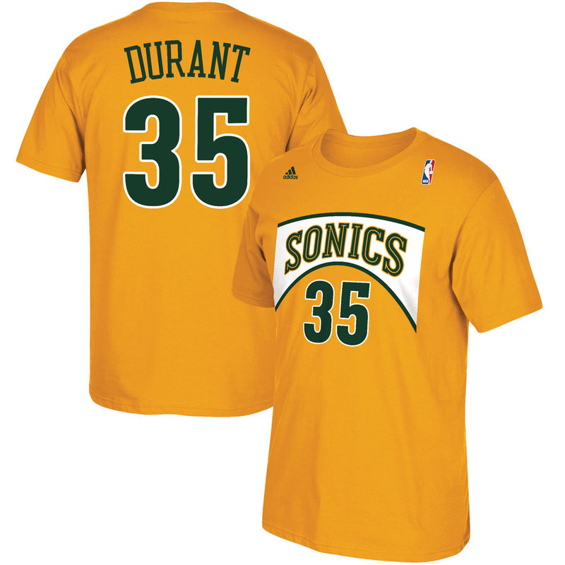 Men's Kevin Durant Hardwood Classics Current Player Name and Number Gold T-Shirt