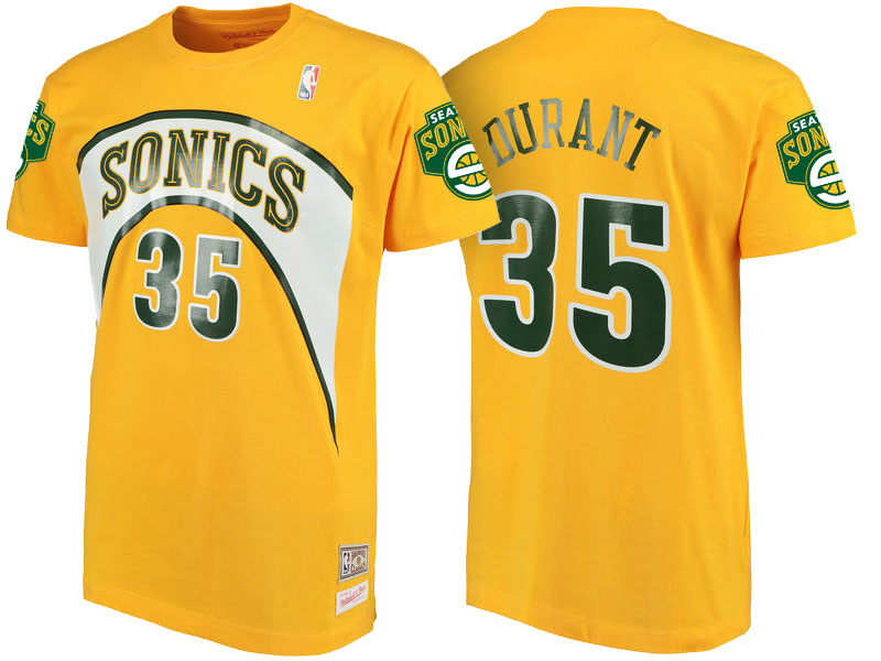 Men's Kevin Durant Hardwood Classics Retro Name and Number Yellow T-Shirt